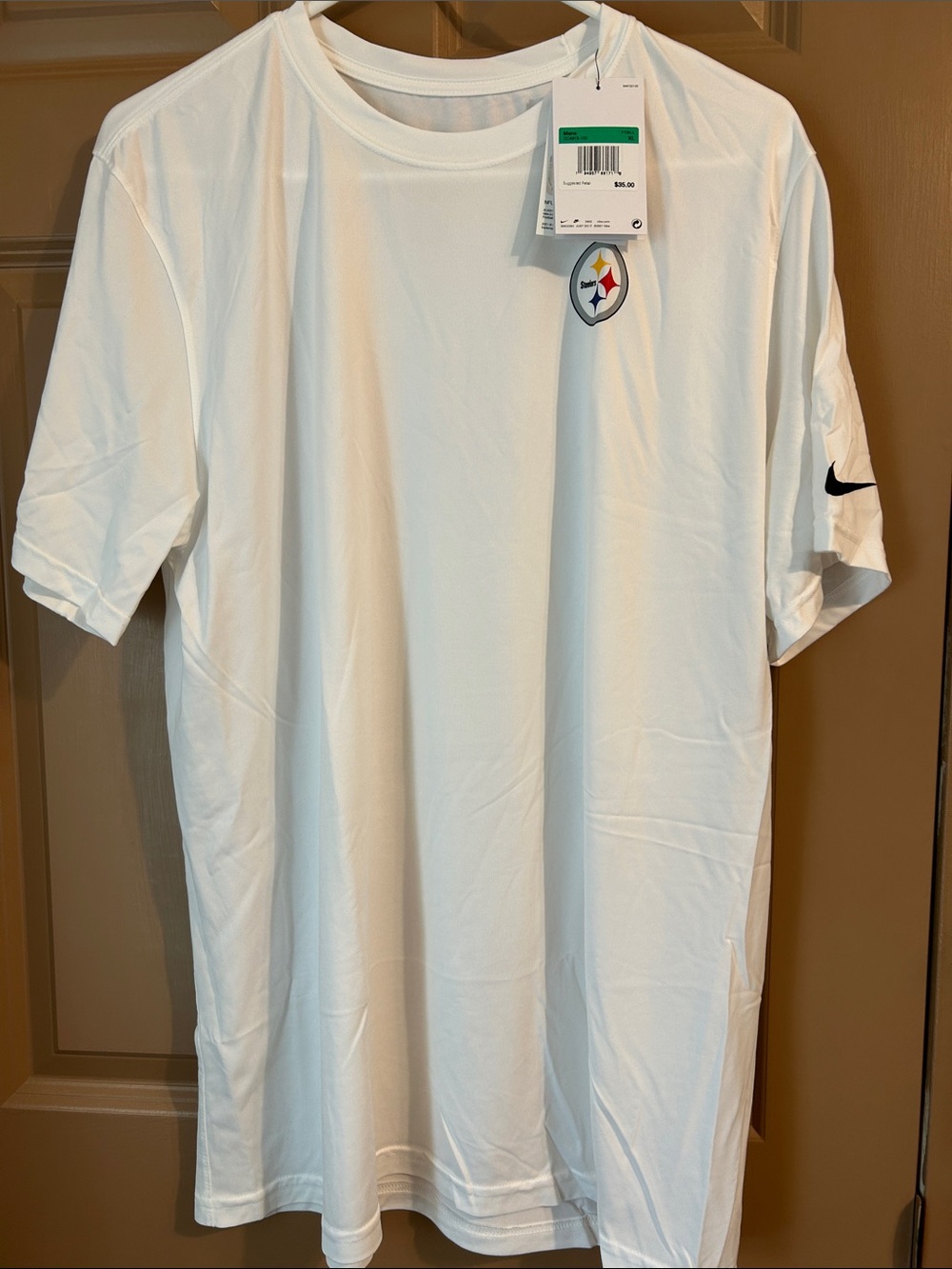 Nike White Short-Sleeve Men’s Performance Tee with Steelers Patch